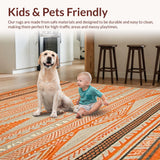 Ultra Soft Area Rug, Non Slip, Stain Resistant, Washable Area Rugs for Living Room, Bedroom, Geometric Vibrant Rustic Motif(Orange)