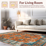 Ultra Soft Area Rug, Non Slip, Stain Resistant, Washable Area Rugs for Living Room, Bedroom, Rustic Faded Floral Charm(Orange)