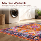 Ultra Soft Area Rug, Non Slip, Stain Resistant, Washable Area Rugs for Living Room, Bedroom, Vibrant Floral Patterned Elegance(Orange)