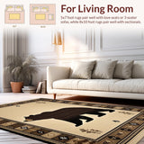 Ultra Soft Area Rug, Non Slip, Stain Resistant, Washable Area Rugs for Living Room, Bedroom, Cozy Cabin Bear Illustration(Beige)