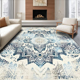 Ultra Soft Area Rug, Non Slip, Stain Resistant, Washable Area Rugs for Living Room, Bedroom, Elegant Off White Lace Motif(Blue)