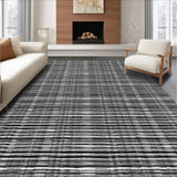 Ultra Soft Area Rug, Non Slip, Stain Resistant, Washable Area Rugs for Living Room, Bedroom, Ink & Linen Stripe Rug, Woven Graphic Carpet, Linear Art Floor Mat(Black)