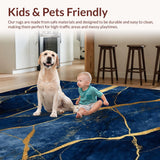 Ultra Soft Area Rug, Non Slip, Stain Resistant, Washable Area Rugs for Living Room, Bedroom, Minimalist Navy Gold Fusion Style(Blue)