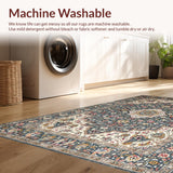 Ultra Soft Area Rug, Non Slip, Stain Resistant, Washable Area Rugs for Living Room, Bedroom, Rustic Vintage Floral Elegance(Blue)