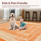 Ultra Soft Area Rug, Non Slip, Stain Resistant, Washable Area Rugs for Living Room, Bedroom, Transitional Soft-Toned Trellis Design(Orange)
