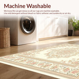 Ultra Soft Area Rug, Non Slip, Stain Resistant, Washable Area Rugs for Living Room, Bedroom, Elegant Beige Round with Ornate Lace Inspired Floral Motifs(Beige)