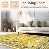 Ultra Soft Area Rug, Non Slip, Stain Resistant, Washable Area Rugs for Living Room, Bedroom, Trendy Floral Textured Visual(Yellow)