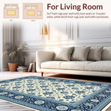 Ultra Soft Area Rug, Non Slip, Stain Resistant, Washable Area Rugs for Living Room, Bedroom, Stylish Distressed Floral Composition(White)
