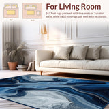 Ultra Soft Area Rug, Non Slip, Stain Resistant, Washable Area Rugs for Living Room, Bedroom, Dynamic Asymmetrical Marble Aesthetic(Blue)