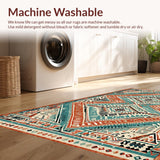 Ultra Soft Area Rug, Non Slip, Stain Resistant, Washable Area Rugs for Living Room, Bedroom, Chic Teal and Cream Mosaic(Red)