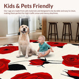 Ultra Soft Area Rug, Non Slip, Stain Resistant, Washable Area Rugs for Living Room, Bedroom, Charming Transitional Rose Aesthetic(Red)