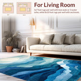 Ultra Soft Area Rug, Non Slip, Stain Resistant, Washable Area Rugs for Living Room, Bedroom, Ombre Stripes, Blue White Patterned, Fluid Art(Blue)