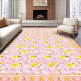 Ultra Soft Area Rug, Non Slip, Stain Resistant, Washable Area Rugs for Living Room, Bedroom, Playful White Petal Motif(Pink)