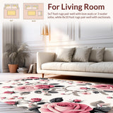 Ultra Soft Area Rug, Non Slip, Stain Resistant, Washable Area Rugs for Living Room, Bedroom, Soft Pastel Flower Motif Piece(Pink)