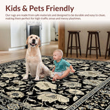 Ultra Soft Area Rug, Non Slip, Stain Resistant, Washable Area Rugs for Living Room, Bedroom, Sophisticated Boho Floral Rug with Layered Charcoal and Beige Patterns(Black)