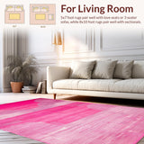 Ultra Soft Area Rug, Non Slip, Stain Resistant, Washable Area Rugs for Living Room, Bedroom, Contemporary Pink Striped Design(Pink)