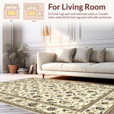 Ultra Soft Area Rug, Non Slip, Stain Resistant, Washable Area Rugs for Living Room, Bedroom, Bright White Petal Accents(Beige)