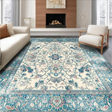 Ultra Soft Area Rug, Non Slip, Stain Resistant, Washable Area Rugs for Living Room, Bedroom, Elegant Floral Scrollwork Faded Blue Taupe Design(Ivory)