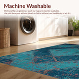 Ultra Soft Area Rug, Non Slip, Stain Resistant, Washable Area Rugs for Living Room, Bedroom, Rustic Distressed Medallion Design(Blue)