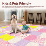 Ultra Soft Area Rug, Non Slip, Stain Resistant, Washable Area Rugs for Living Room, Bedroom, Whimsical Bunny Spring Aesthetic(Pink)