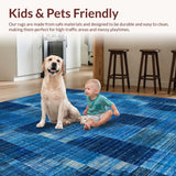 Ultra Soft Area Rug, Non Slip, Stain Resistant, Washable Area Rugs for Living Room, Bedroom, Elegant Bow Inspired Rug with Interlaced Blue Stripes and Soft Contoured Shapes(Blue)