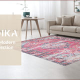 Ultra Soft Area Rug, Non Slip, Stain Resistant, Washable Area Rugs for Living Room, Bedroom, Chic Pastel Distressed Pattern(Pink)
