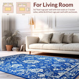 Ultra Soft Area Rug, Non Slip, Stain Resistant, Washable Area Rugs for Living Room, Bedroom, Serene Asian Elegance with Detailed Print(Blue)