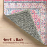 Ultra Soft Area Rug, Non Slip, Stain Resistant, Washable Area Rugs for Living Room, Bedroom, Classic Ethnic Tiled Composition(Pink)