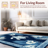 Ultra Soft Area Rug, Non Slip, Stain Resistant, Washable Area Rugs for Living Room, Bedroom, Contemporary Multicolor Coastal Motif(Blue)
