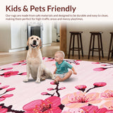 Ultra Soft Area Rug, Non Slip, Stain Resistant, Washable Area Rugs for Living Room, Bedroom, Whimsical Floral Abstract Design(Pink)