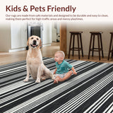 Ultra Soft Area Rug, Non Slip, Stain Resistant, Washable Area Rugs for Living Room, Bedroom, Contemporary Porch Rug Showcasing Bold Mono Stripe and Graphic Linear Motif(Black)