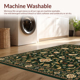 Ultra Soft Area Rug, Non Slip, Stain Resistant, Washable Area Rugs for Living Room, Bedroom, Contemporary Dark Botanical Artistry(Green)