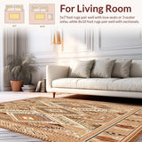 Ultra Soft Area Rug, Non Slip, Stain Resistant, Washable Area Rugs for Living Room, Bedroom, Tribal Medallion with Rustic Boho Charm and Earthy Tones Area(Beige)