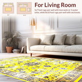 Ultra Soft Area Rug, Non Slip, Stain Resistant, Washable Area Rugs for Living Room, Bedroom, Classic Distressed Floral Arrangement(Yellow)