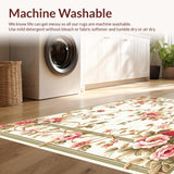 Ultra Soft Area Rug, Non Slip, Stain Resistant, Washable Area Rugs for Living Room, Bedroom, Vintage Floral Boho Pink Green Botanical Motifs Non Slip(Beige)