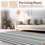 Ultra Soft Area Rug, Non Slip, Stain Resistant, Washable Area Rugs for Living Room, Bedroom, Modern Linear Geometry Rug with Alternating Narrow and Wide Black White Bands(Black)