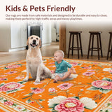 Ultra Soft Area Rug, Non Slip, Stain Resistant, Washable Area Rugs for Living Room, Bedroom, Transitional Colorful Petal Arrangement(Orange)