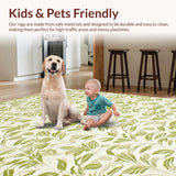 Ultra Soft Area Rug, Non Slip, Stain Resistant, Washable Area Rugs for Living Room, Bedroom, Artistic Organic Leaf Arrangement(Beige)