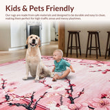 Ultra Soft Area Rug, Non Slip, Stain Resistant, Washable Area Rugs for Living Room, Bedroom, Lively Blossom Branch Visuals(Pink)