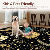 Ultra Soft Area Rug, Non Slip, Stain Resistant, Washable Area Rugs for Living Room, Bedroom, Contemporary Playful Cat Embellishment(Black)
