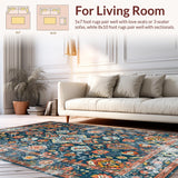 Ultra Soft Area Rug, Non Slip, Stain Resistant, Washable Area Rugs for Living Room, Bedroom, Vibrant Tribal Tiled Aesthetic(Blue)