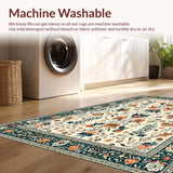 Ultra Soft Area Rug, Non Slip, Stain Resistant, Washable Area Rugs for Living Room, Bedroom, Boho Teal and Orange Fusion(Ivory)