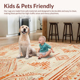 Ultra Soft Area Rug, Non Slip, Stain Resistant, Washable Area Rugs for Living Room, Bedroom, Stylish Warm Beige Medallion Theme(Orange)