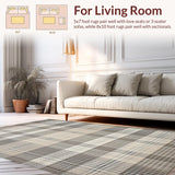 Ultra Soft Area Rug, Non Slip, Stain Resistant, Washable Area Rugs for Living Room, Bedroom, Elegant Neutral Plaid Aesthetic(Beige)