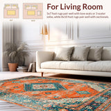 Ultra Soft Area Rug, Non Slip, Stain Resistant, Washable Area Rugs for Living Room, Bedroom, Rustic Teal Floral Motif Charm(Orange)