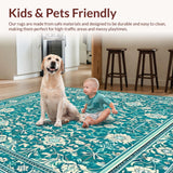Ultra Soft Area Rug, Non Slip, Stain Resistant, Washable Area Rugs for Living Room, Bedroom, Art Nouveau with Turquoise and Silver Highlights(Blue)