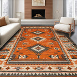 Ultra Soft Area Rug, Non Slip, Stain Resistant, Washable Area Rugs for Living Room, Bedroom, Distressed Tribal Geometric Elegance(Orange)