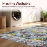 Ultra Soft Area Rug, Non Slip, Stain Resistant, Washable Area Rugs for Living Room, Bedroom, Stylish Vintage Floral Aesthetic(Gray)