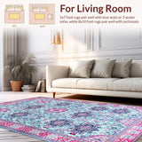 Ultra Soft Area Rug, Non Slip, Stain Resistant, Washable Area Rugs for Living Room, Bedroom, Enchanting Vintage Symmetrical Patterns(Blue)