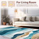 Ultra Soft Area Rug, Non Slip, Stain Resistant, Washable Area Rugs for Living Room, Bedroom, Coastal Wave Pattern Runner Rug with Seashell Motifs and Nautical Blue Swirls(Blue)